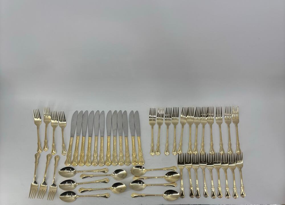 Alco Flatware Gold Tone Hollywood Regency Spoons Forks Knifes 49 Pcs